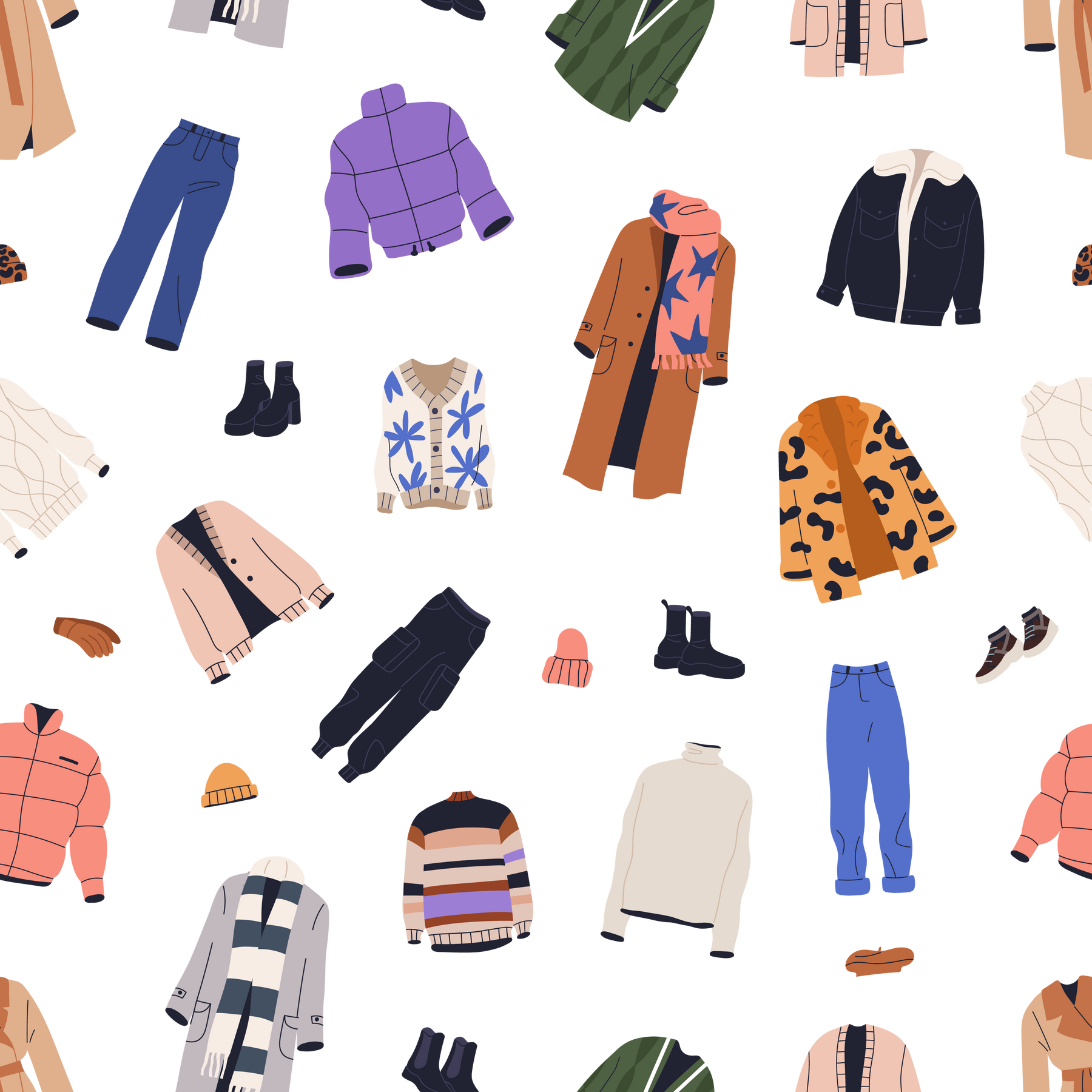 Fashion Winter Clothes Seamless Pattern